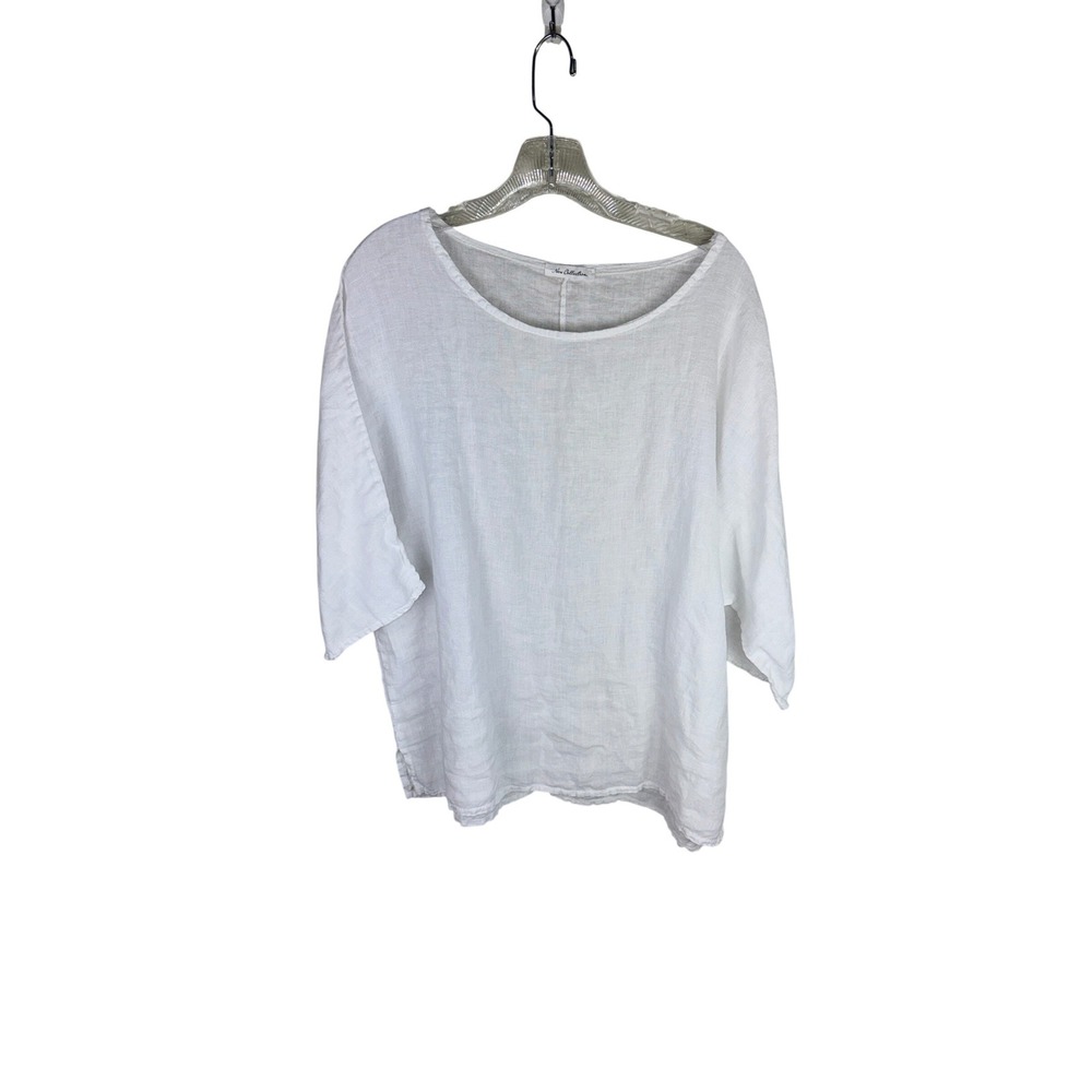 New Collection White 100% Linen Tunic Top Made in Italy Oversized‎ Elbow Sleeve
